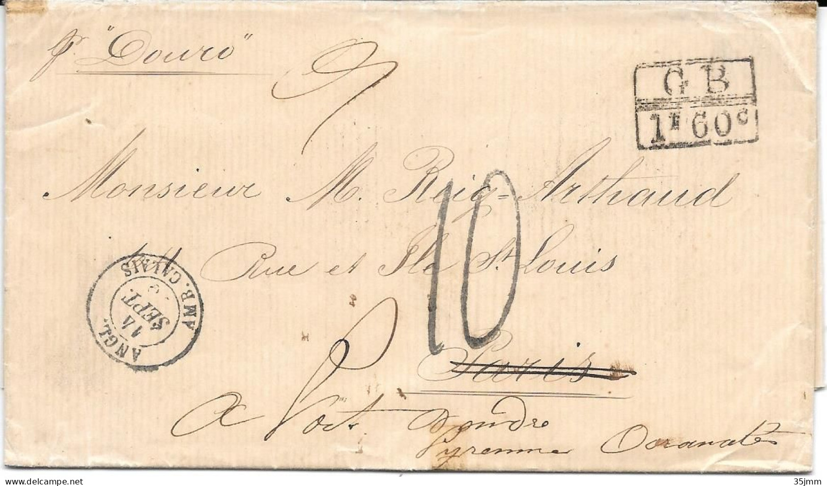 Brésil Pour La France,  Rio De Janeiro Pour Port Vendre Ambulant Angl Amb Calais  1870 - Lettres & Documents