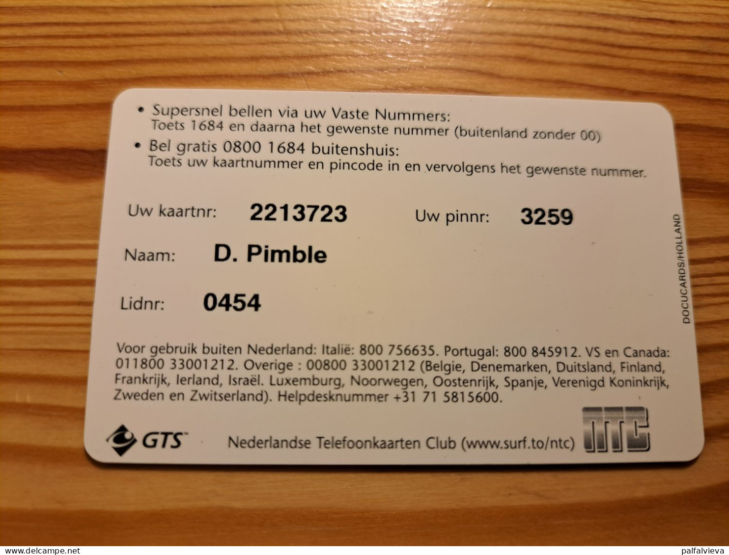 Prepaid Phonecard Netherlands, GTS - NTC - [3] Sim Cards, Prepaid & Refills