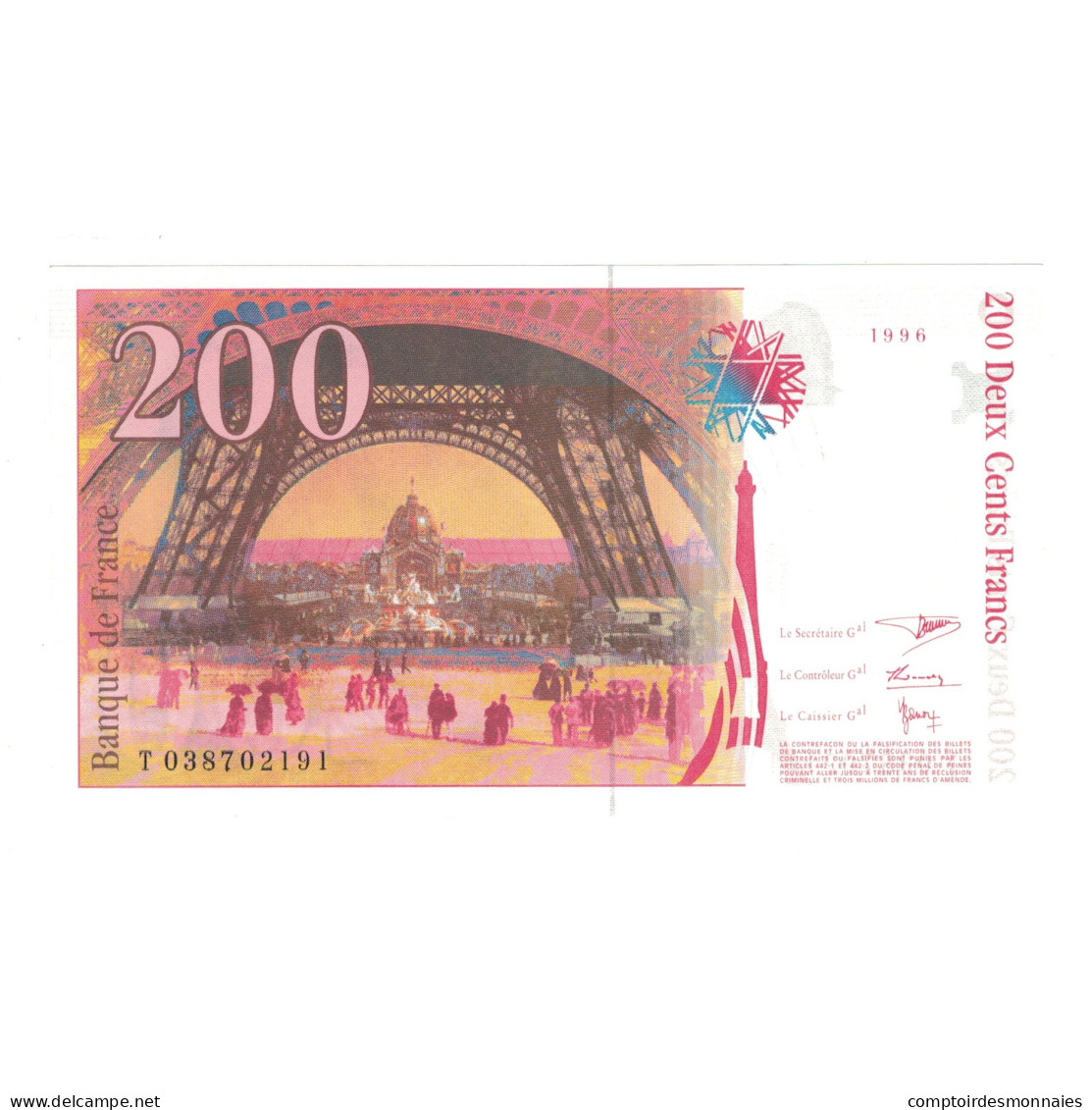 France, 200 Francs, Eiffel, 1996, T038702191, NEUF, Fayette:75.3a, KM:159b - 200 F 1995-1999 ''Eiffel''