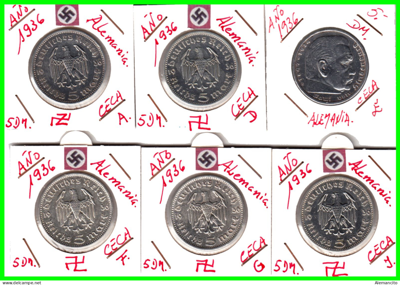 GERMANY - ALEMANIA DEUTFCHES REICH SERIE COMPLETA 7 MONEDAS DE 2.00 REICHSMARK AÑO 1938  MONEDA DE PLATA –ESBALTICA - 2 Reichsmark