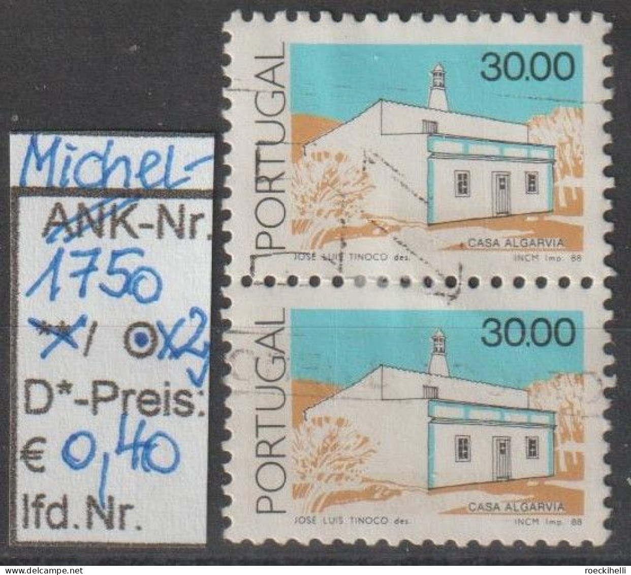 1988 - PORTUGAL - FM/DM "Traditionelle Architektur" 30,00 E Mehrf. - 2x O Gestempelt - S.Scan (port 1750o X2) - Usati