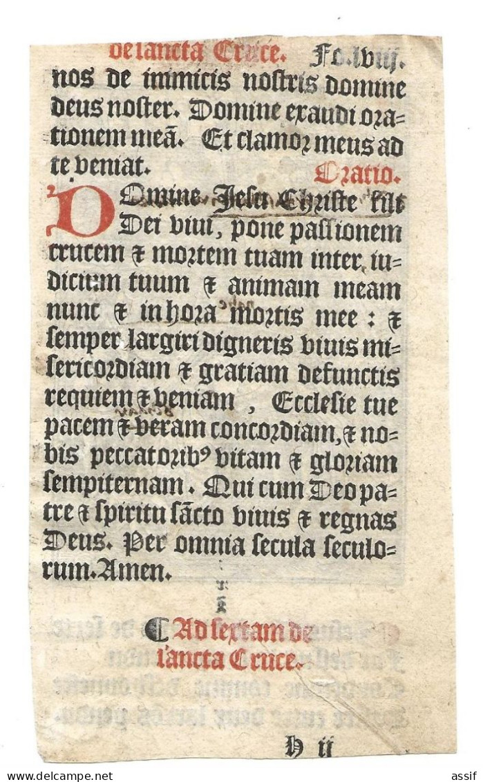 Gravure Sur Bois XVe XVIe ?  Le Christ Et La Croix   Graveur L.R. Feuillet D'un Livre D'Heures Book Of Hours - Santini