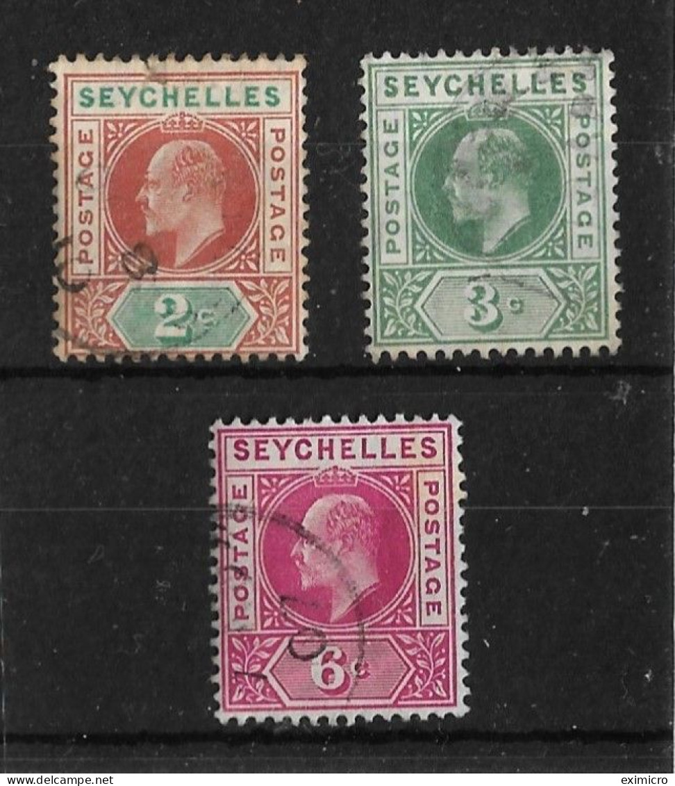 SEYCHELLES 1906 WATERMARK MULTIPLE CROWN CA 2c, 3c, 6c SG 60, 61, 62 FINE USED Cat £6.55 - Seychelles (...-1976)