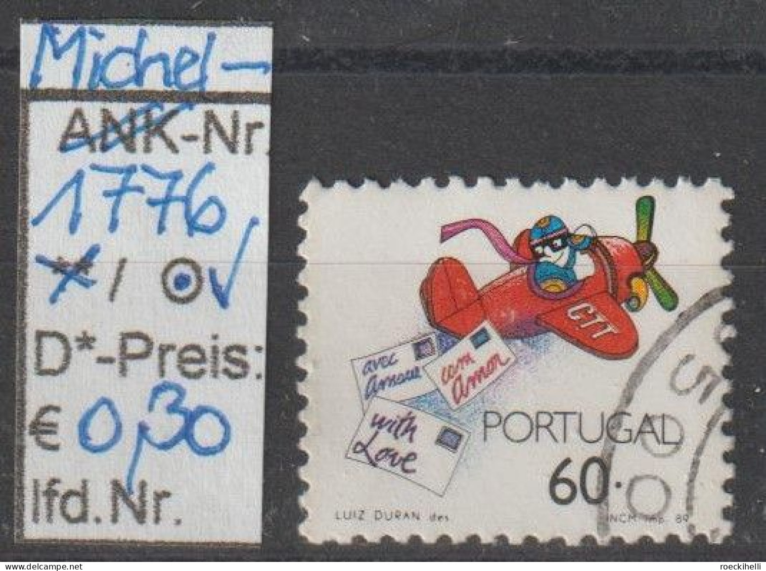 1989 - PORTUGAL - FM/Grußmarken "Postflugzeug, Briefe" 60 E Mehrf. - O Gestempelt - S.Scan (port 1776o) - Used Stamps