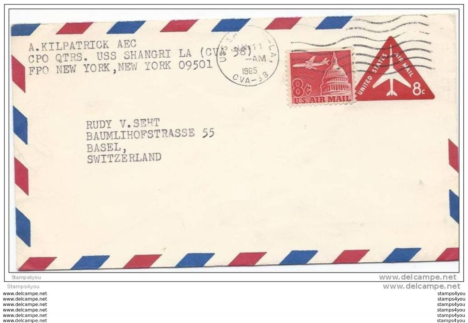 96 - 13 - Entier Postal Envoyée Du USS Shangri La En Suisse 1965 - 1961-80