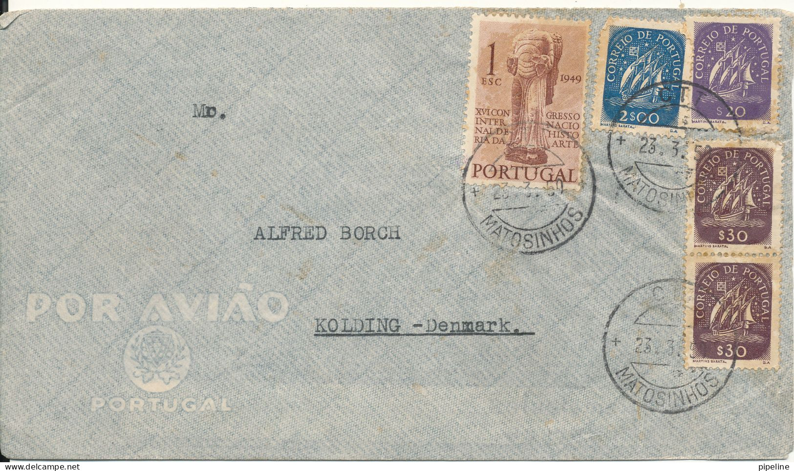 Portugal Air Mail Cover Sent To Denmark 23-3-1950 - Lettres & Documents