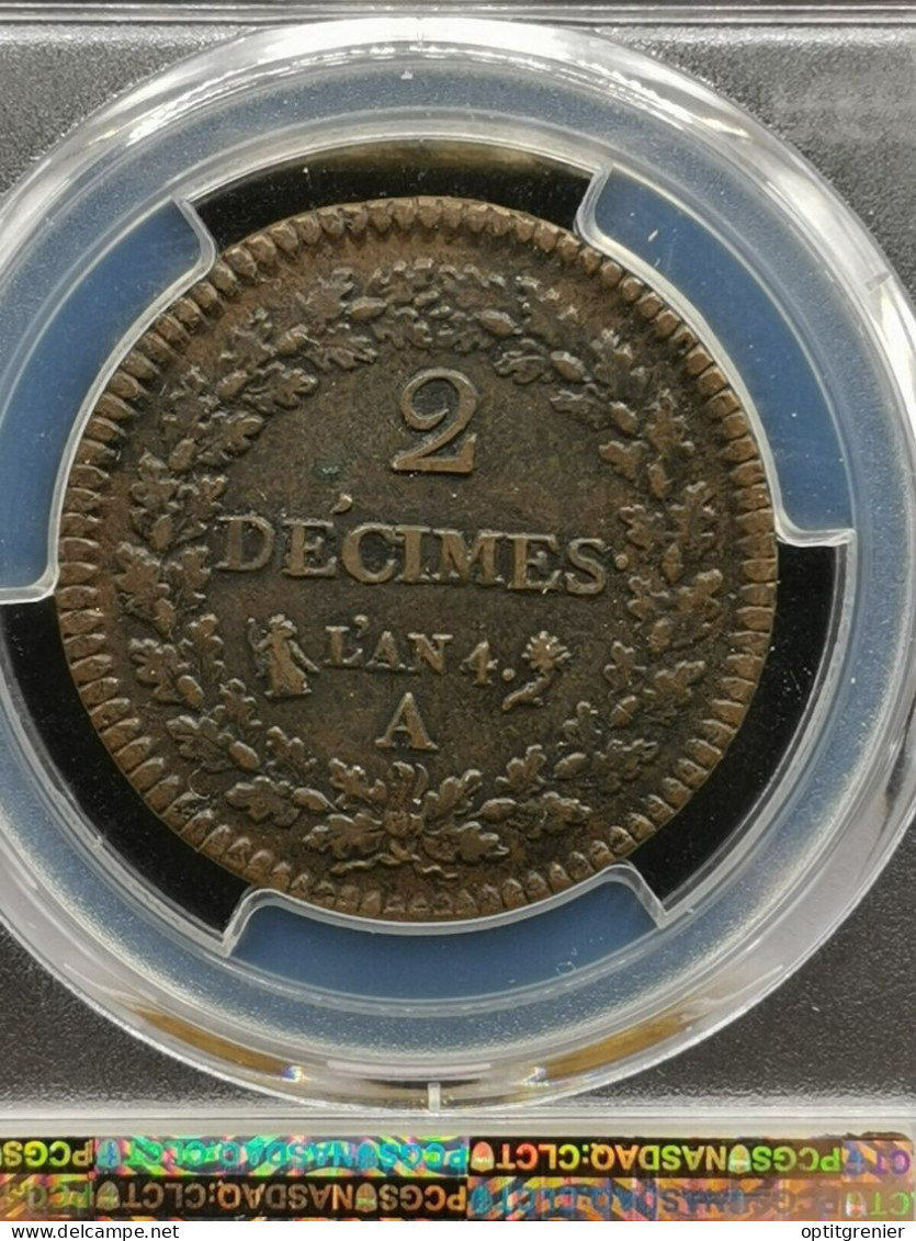 2 DECIMES DUPRE AN 4 A PARIS 1795 FRANCE / PCGS AU55 - 1792-1804 Prima Repubblica