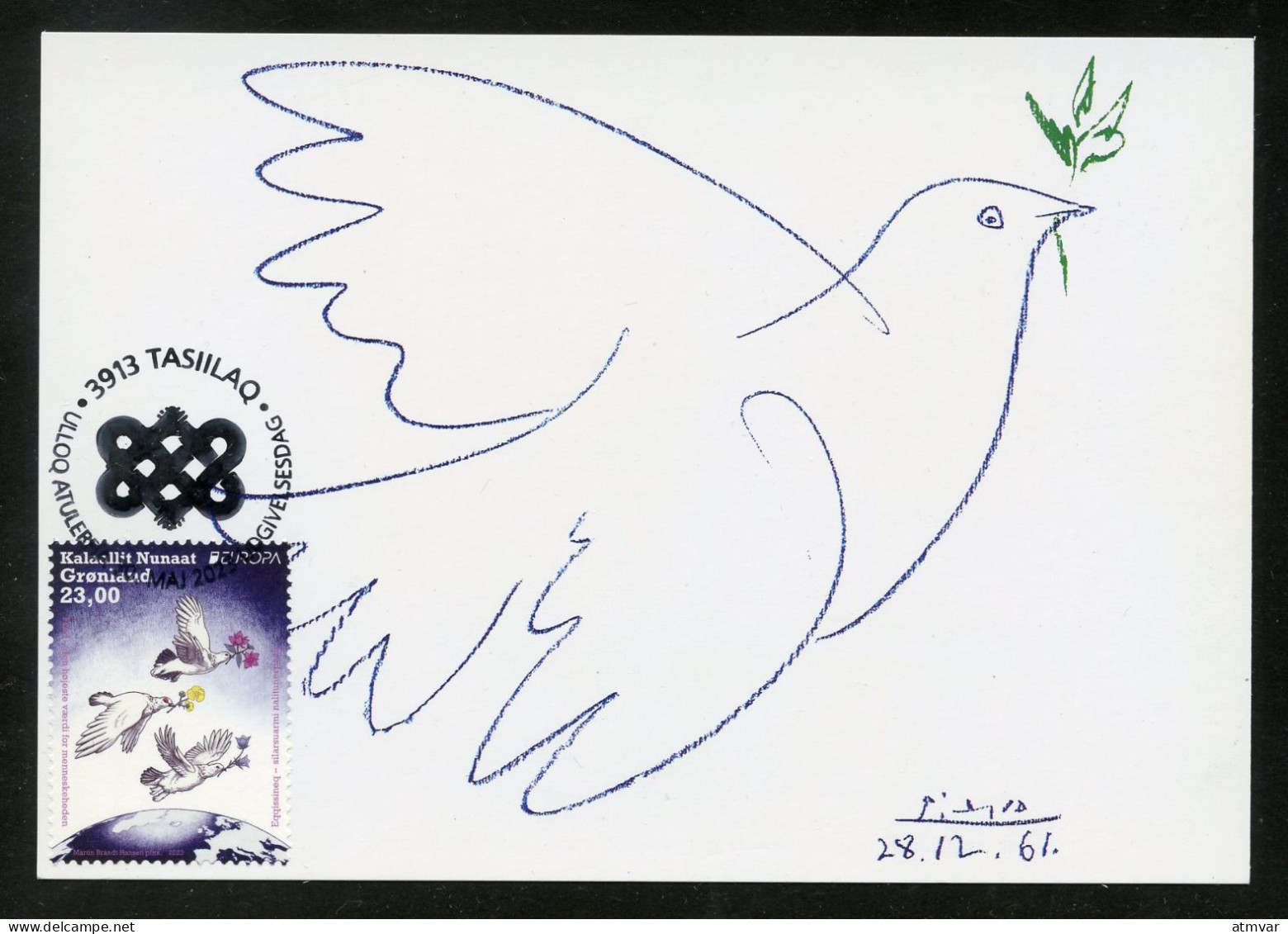 GREENLAND (2023) Carte Maximum Card - EUROPA Peace The Highest Value Of Humanity, Picasso, Dove, Colombe Paix - Cartes-Maximum (CM)