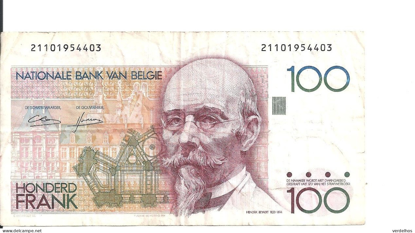 BELGIQUE 100 FRANCS ND1982-94 VF P 142 - 100 Francs