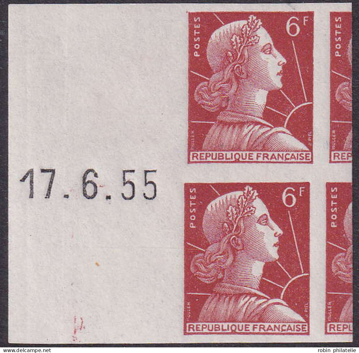 France Variétés  N°1009A  6F Marianne De Muller Paire  Non Dentelée Bdf Avec Date Qualité:** - 1955-1961 Marianna Di Muller