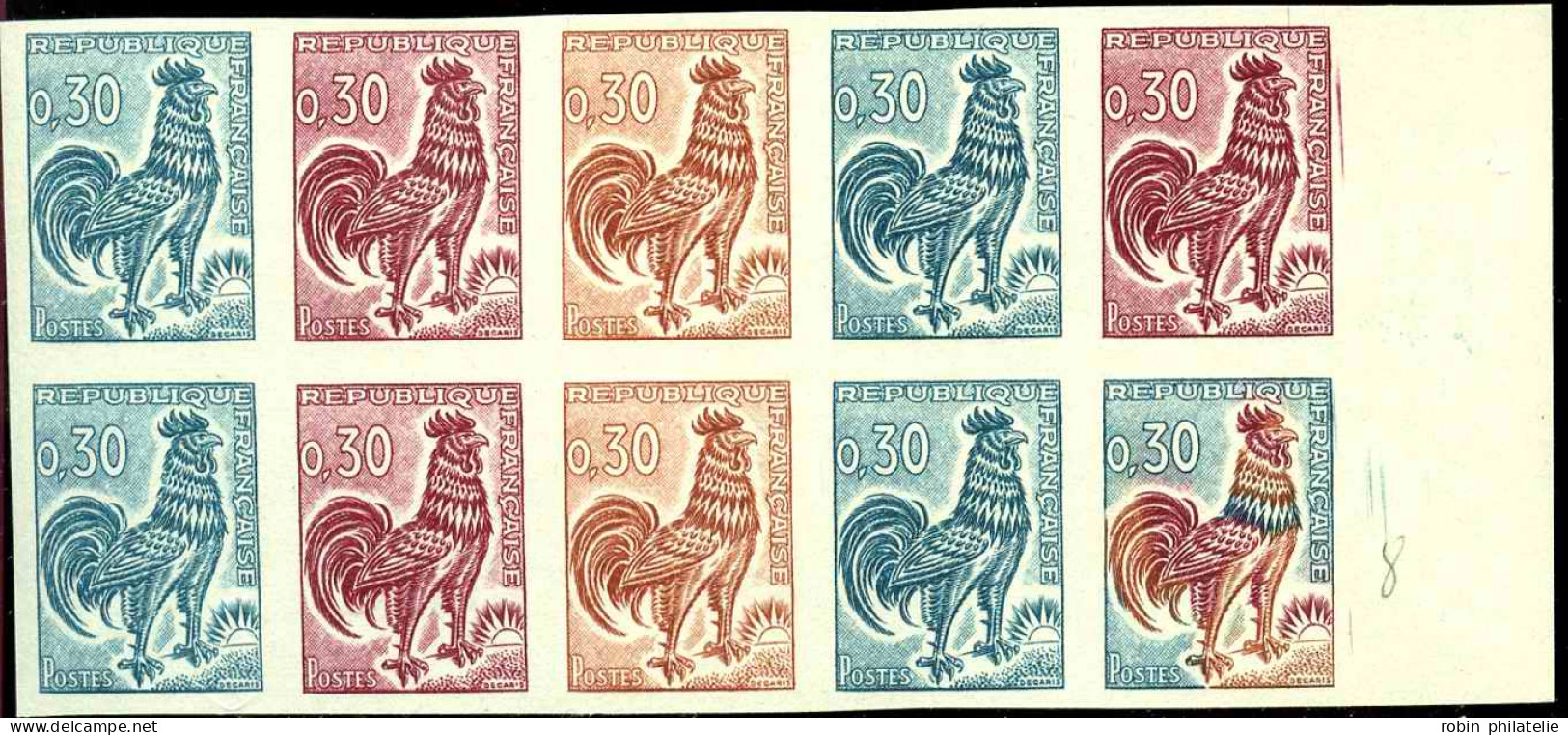 France Variétés  N°1331A  Bloc De 10 Essais De Couleur Qualité:** - 1962-1965 Cock Of Decaris