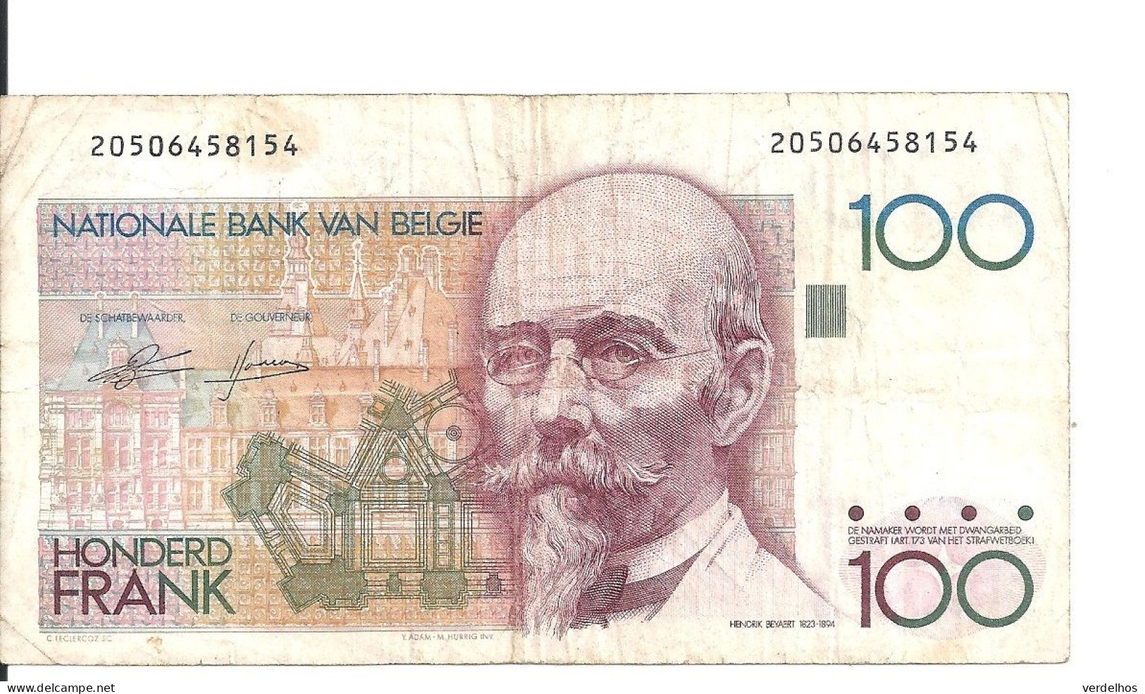 BELGIQUE 100 FRANCS ND1982-94 VF P 142 - 100 Frank