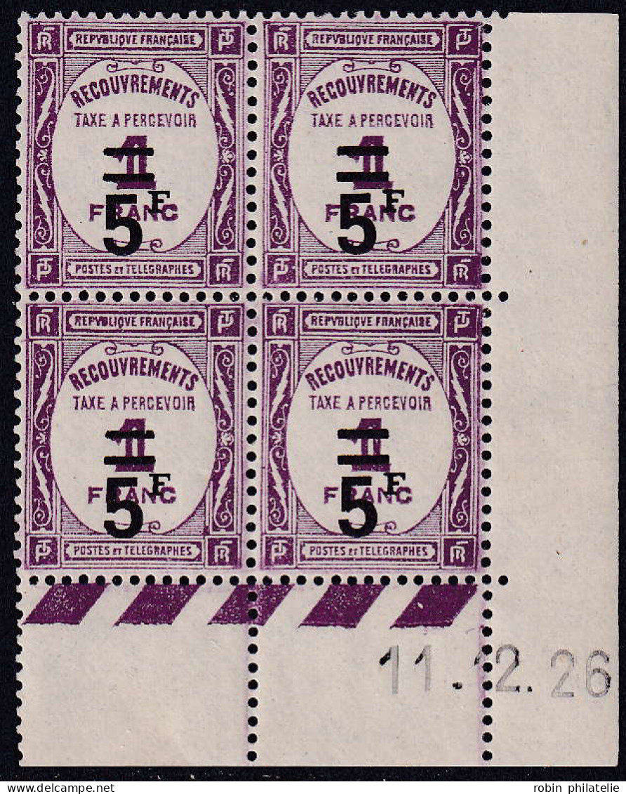 France Coins Datés Taxes N°65 5f/1f Lilas 11-12-26 Qualité:** - Taxe