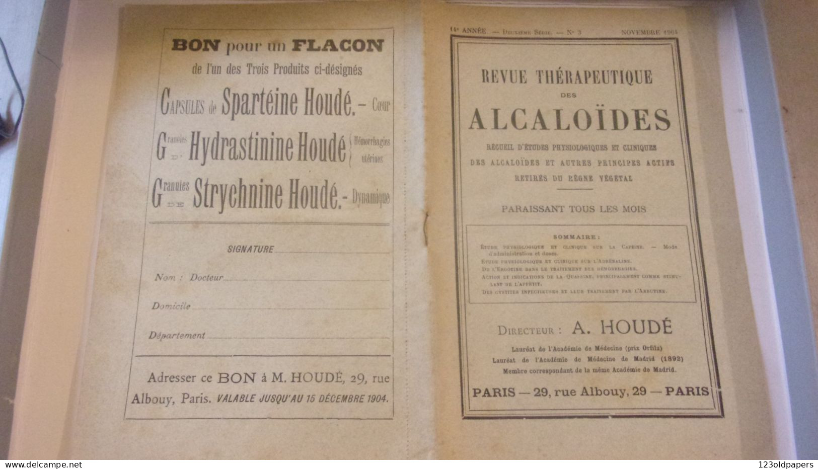 RARE CATALOGUE  A HOUDE ALCALOIDES ETUDES PRINCIPES ACTIF RETIRES DU REGNE VEGETAL / CAFEINE ADRENALINE .. - 1900 – 1949