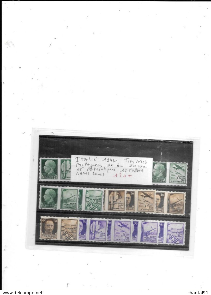 ITALIE 1942 TIMBRES DE PROPAGANDE DE LA GUERRE ET PATRIOTIQUE 12 VALEURS RARE - Oorlogspropaganda