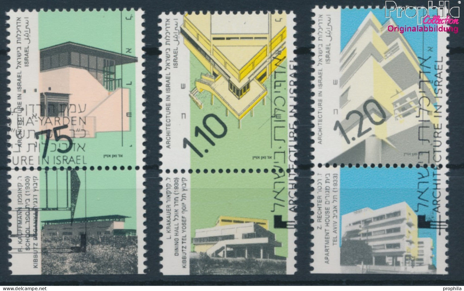 Israel 1156y II,1174II-1175II Mit Tab (kompl.Ausg.) Gestempelt 1990 Architektur (10253508 - Used Stamps (with Tabs)