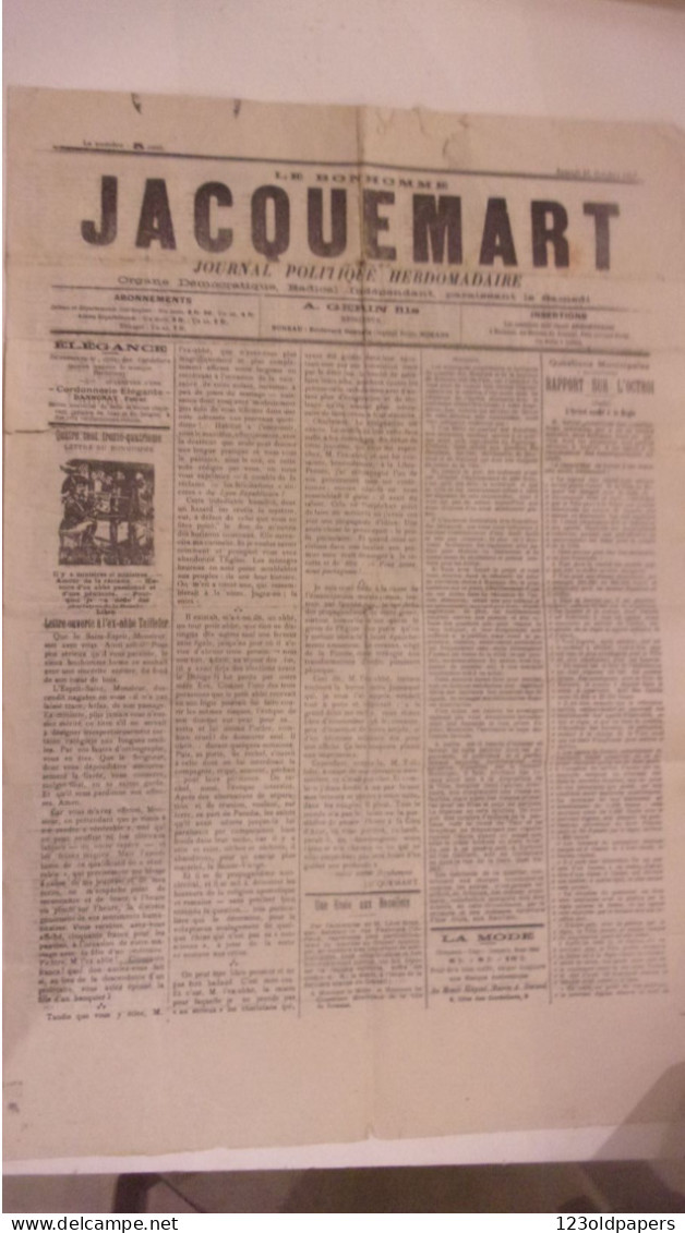 RARE JOURNAL ROMANS SUR ISERE  1907 26 OCTOBRE LE BONHOMME JACQUEMART PUB SUR ROMANS LION PEUGEOT AUTOMOBILES.. - Rhône-Alpes