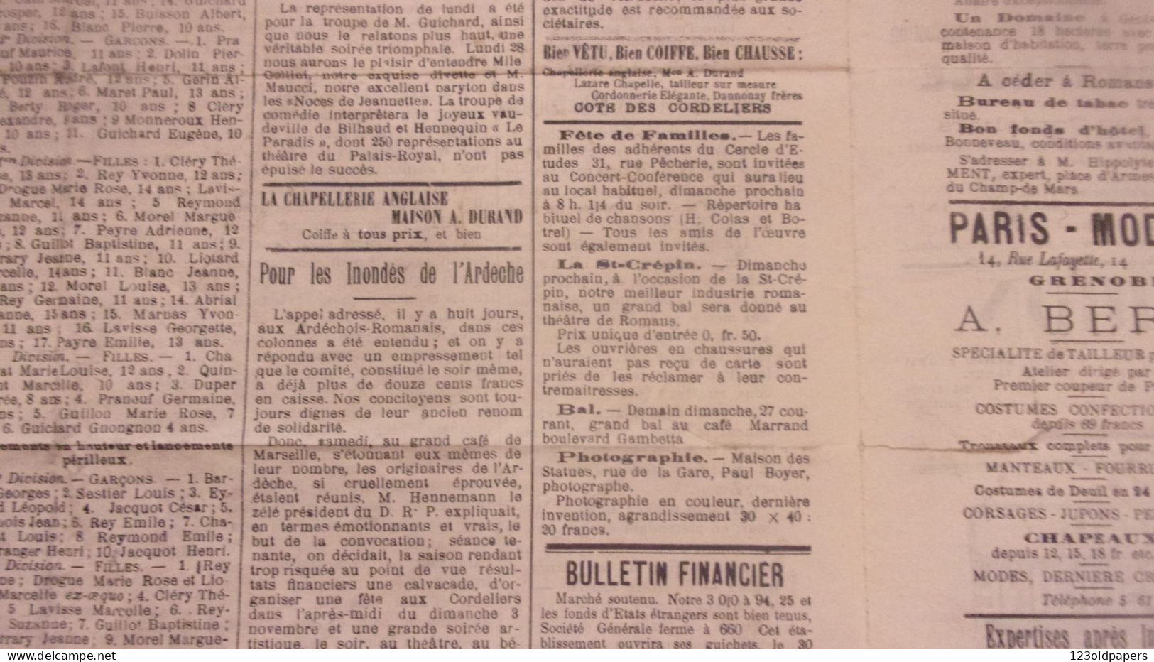 RARE JOURNAL ROMANS SUR ISERE  1907 26 OCTOBRE LE BONHOMME JACQUEMART PUB SUR ROMANS LION PEUGEOT AUTOMOBILES..