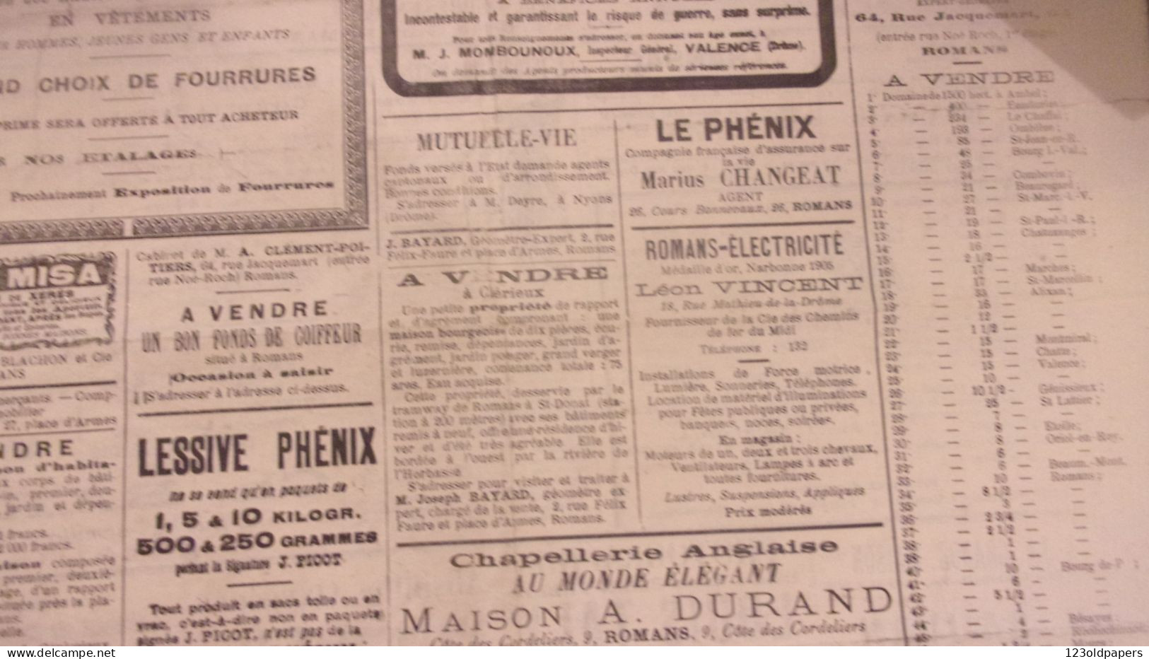 RARE JOURNAL ROMANS SUR ISERE  1907 26 OCTOBRE LE BONHOMME JACQUEMART PUB SUR ROMANS LION PEUGEOT AUTOMOBILES..