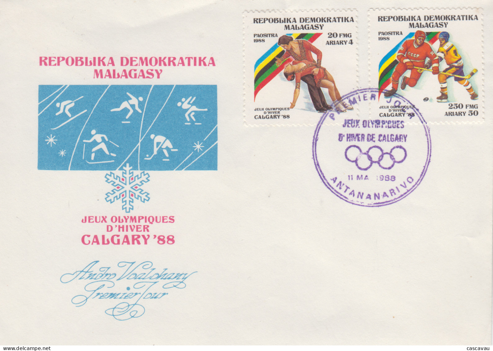 Enveloppe  FDC  1er  Jour   MADAGASCAR   JEUX   OLYMPIQUES     CALGARY    1988 - Hiver 1988: Calgary