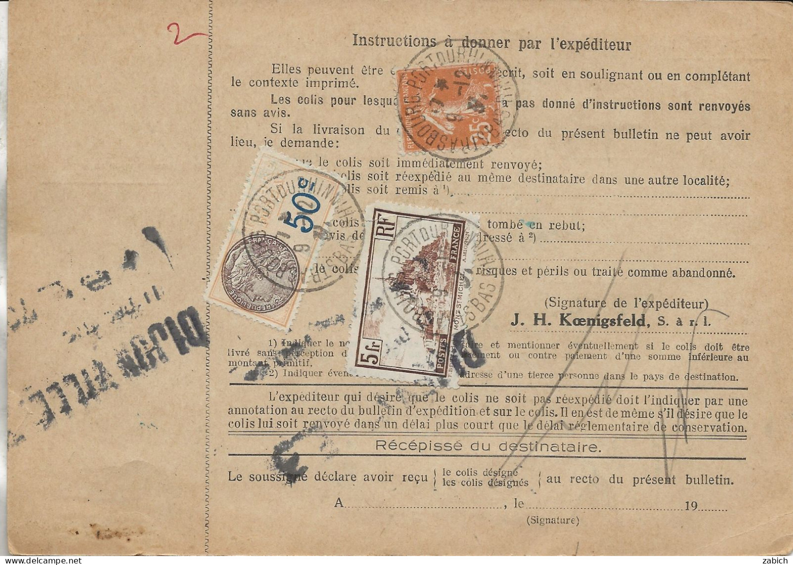 ALSACE LORRAINE1931  Bulletin D'expédition STASBOURG à DIJON Mont Saint Michel Semeuse Et Fiscal - Other & Unclassified