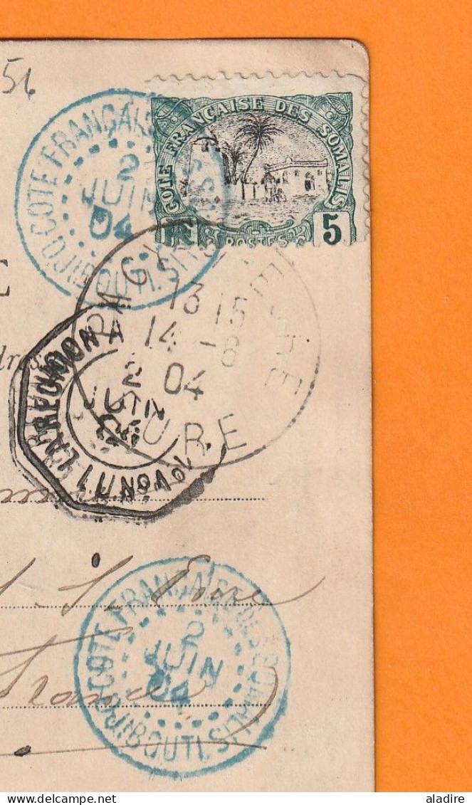 1904 - CP De DJIBOUTI, Côte Française Des Somalis Vers Pacy Sur Eure Via La Réunion à Marseille - Storia Postale