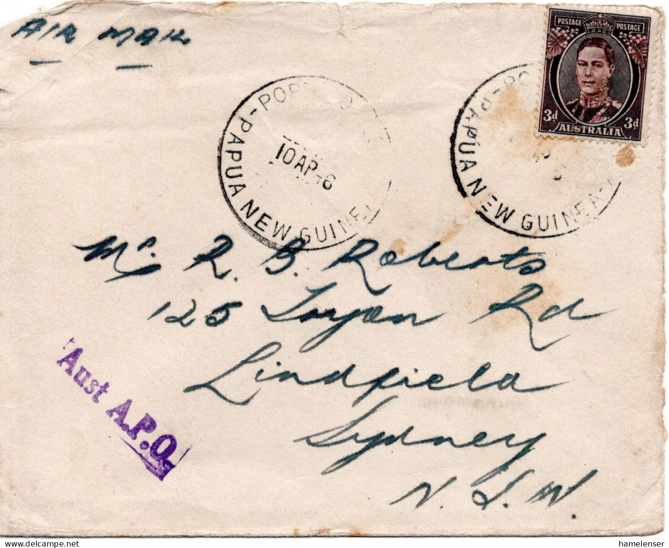 71708 - Papua-Neuguinea - 1946 - Australien 3d KGVI EF A LpBf -> Sydney - Papua New Guinea