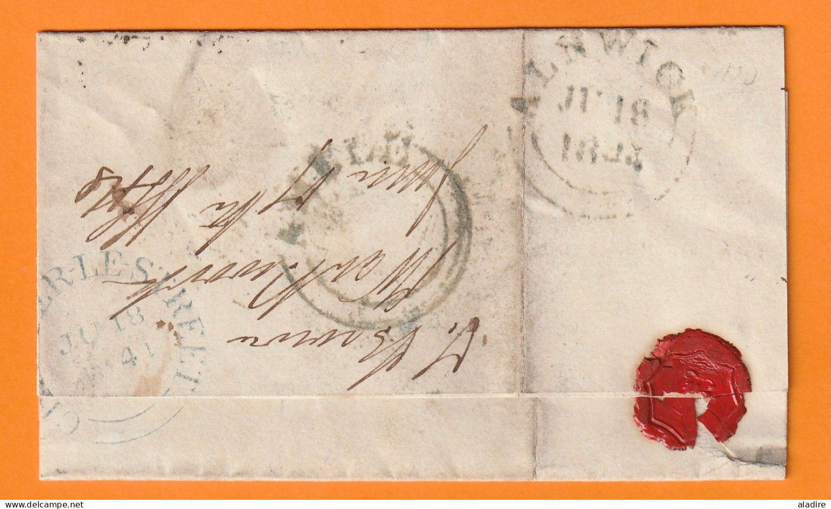 1844 - Lettre Pliée De ALNWICK, Angleterre Vers CHESTER LE STREET (Co Durham) - 1 Penny Red - Transit And Arrival Stamps - Covers & Documents