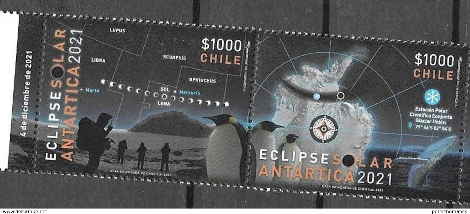 CHILE, 2021, MNH,  ANTARCTIC, SOLAR ECLIPSE, PENGUINS, WHALES, 2v - Other & Unclassified