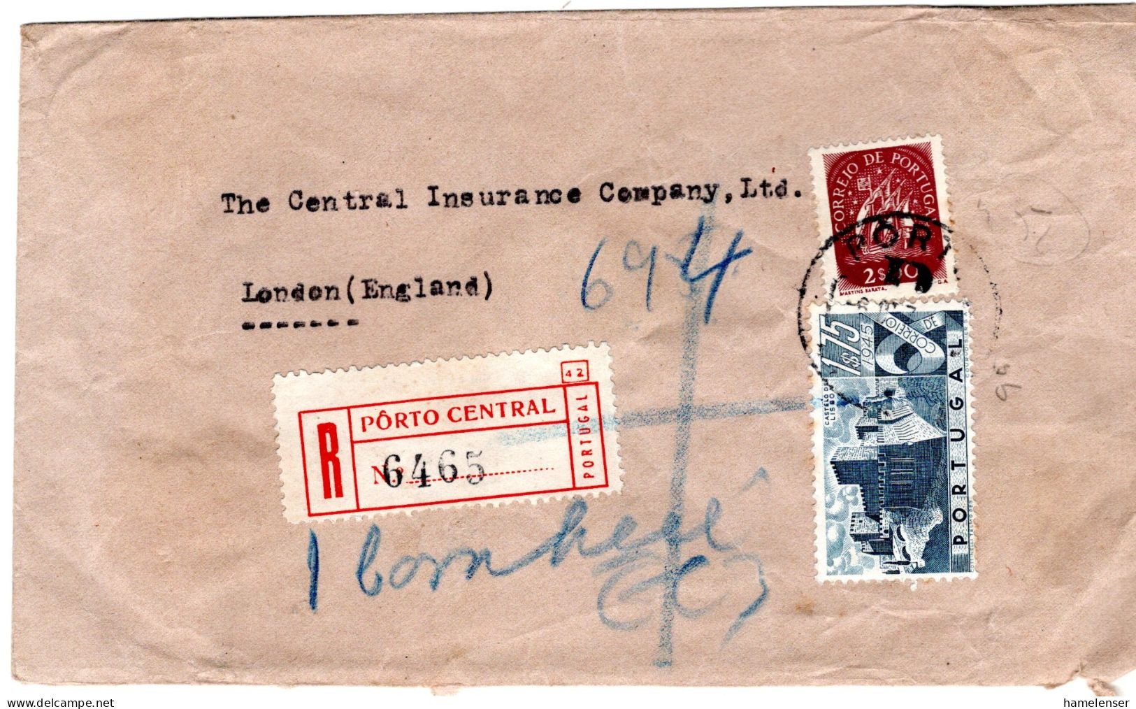 71717 - Portugal - 1947 - 2$oo Caravelle MiF A R-Bf PORTO -> LISBOA -> Grossbritannien - Covers & Documents