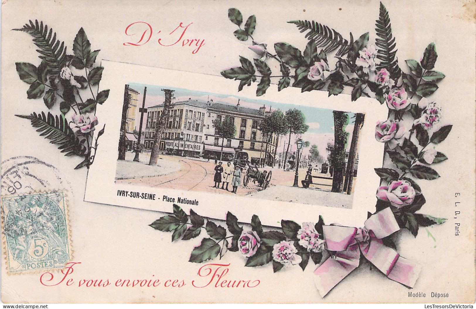 FRANCE - D'Ivry Je Vous Envoie Ces Fleurs - Ivry Sur Seine - Place Nationale - Carte Postale Ancienne - Ivry Sur Seine