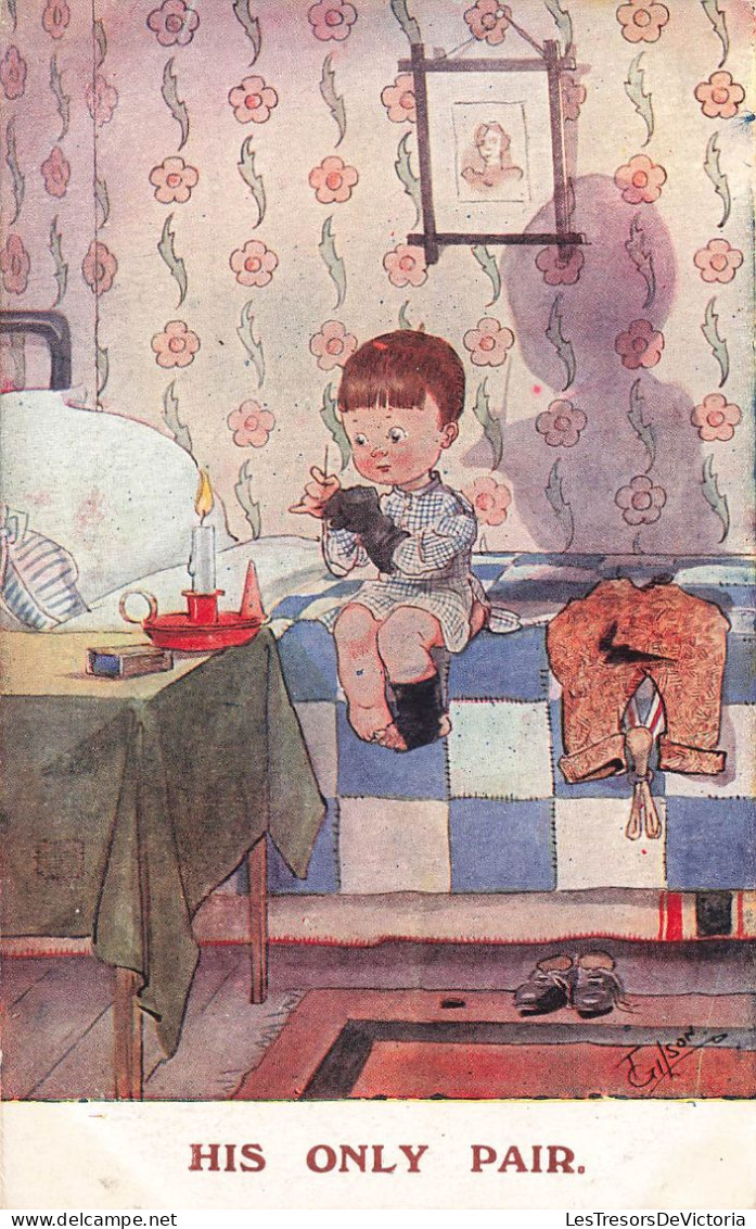 PEINTURES - TABLEAUX - His Onlypair - Enfant Assis Sur Son Lit - Colorisé - Carte Postale Ancienne - Paintings