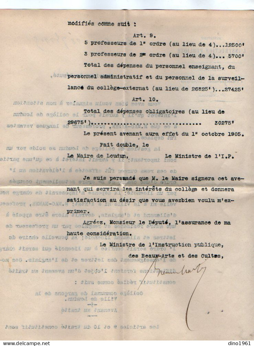 VP22.464 - PARIS X LOUDUN 1905 - LS - Lettre De M. Jean - Baptiste BIENVENU - MARTIN à M. RIDOUARD, Député De La Vienne - Historische Personen