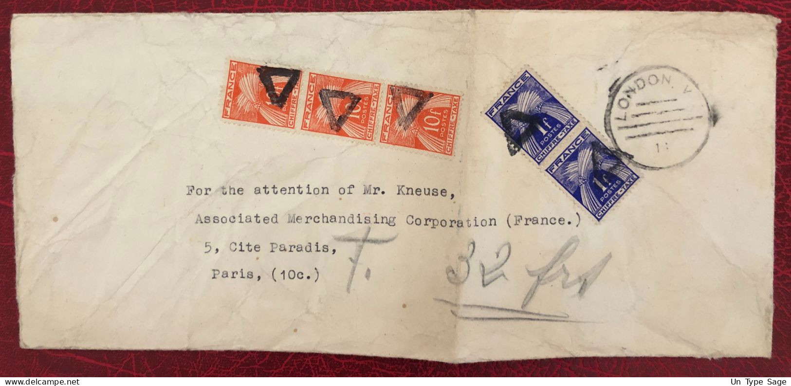 France, Divers Taxe Sur Enveloppe (pliée) De Londres - (B3424) - 1859-1959 Covers & Documents