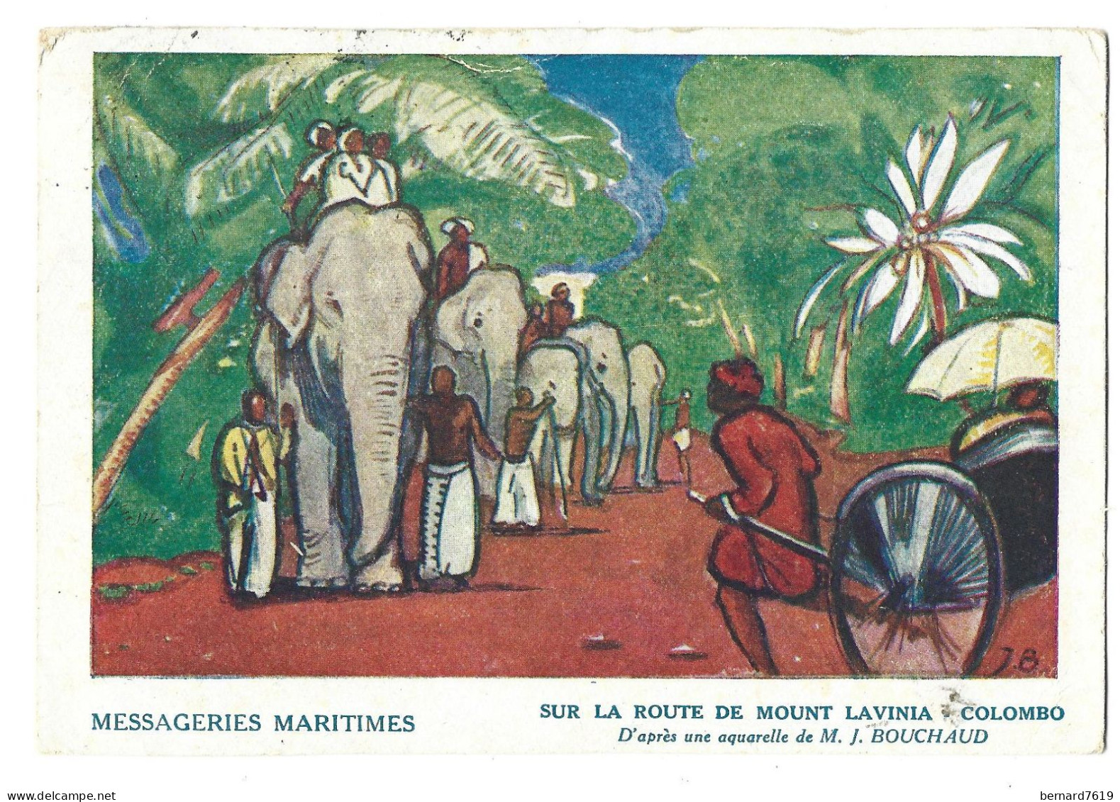 Sri Lanka - Ceylon -   Messageries Maritimes -  Sur La Route De Mount Lavinia Colombo - Aquarelle De Bouchaud - Sri Lanka (Ceylon)