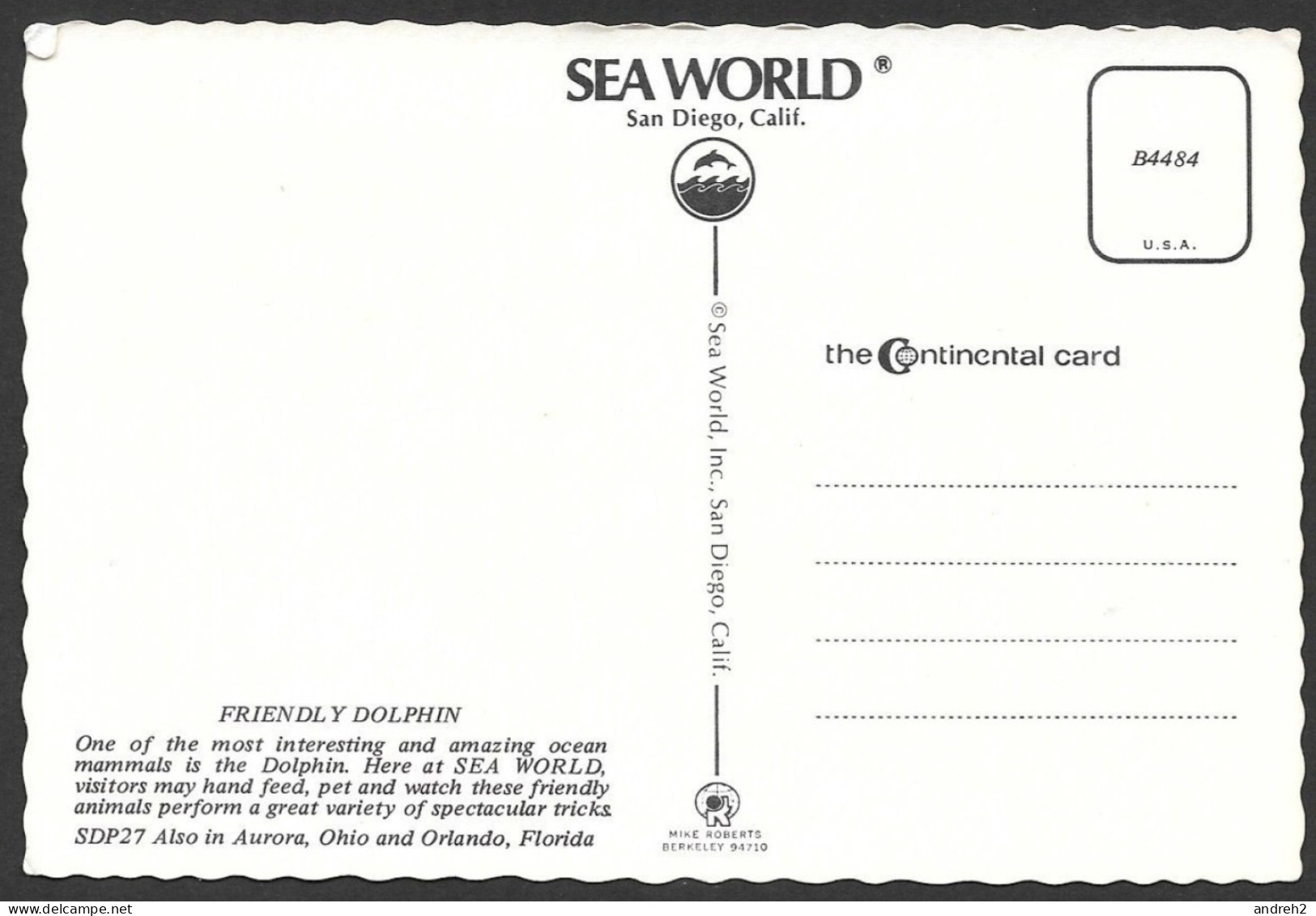 Dolphin - Friendly Dolphin Sea World San Diego California - Uncirculated  Non Circulée - By Sea World - No: B4484 - Dauphins