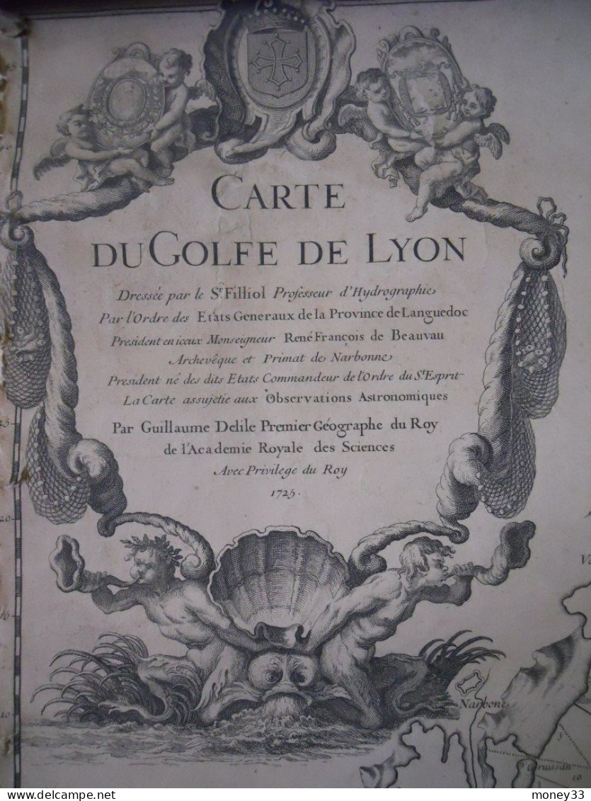 Carte Du Golfe De Lyon Dressée Par Le Sr FILLIOL Professeur D'hydrographie 1725 - Nautical Charts