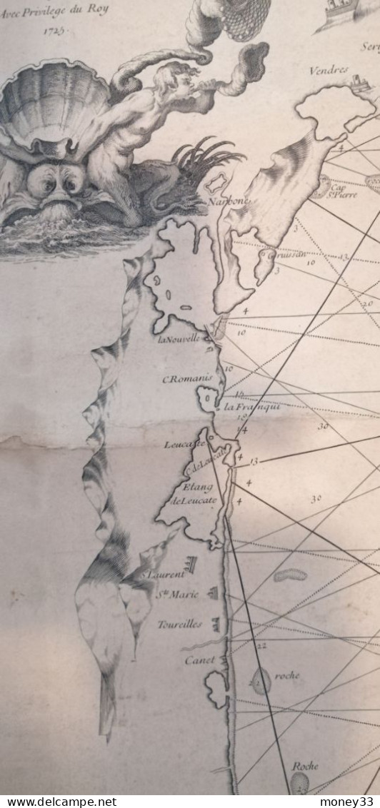 Carte Du Golfe De Lyon Dressée Par Le Sr FILLIOL Professeur D'hydrographie 1725 - Nautical Charts