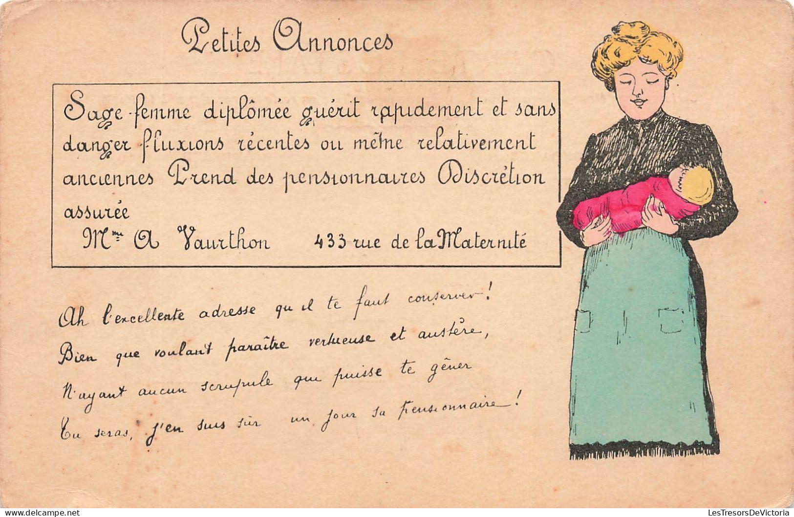 PUBLICITÉ - Petites Annonces - Sage Femme - Carte Postale Ancienne - Publicité