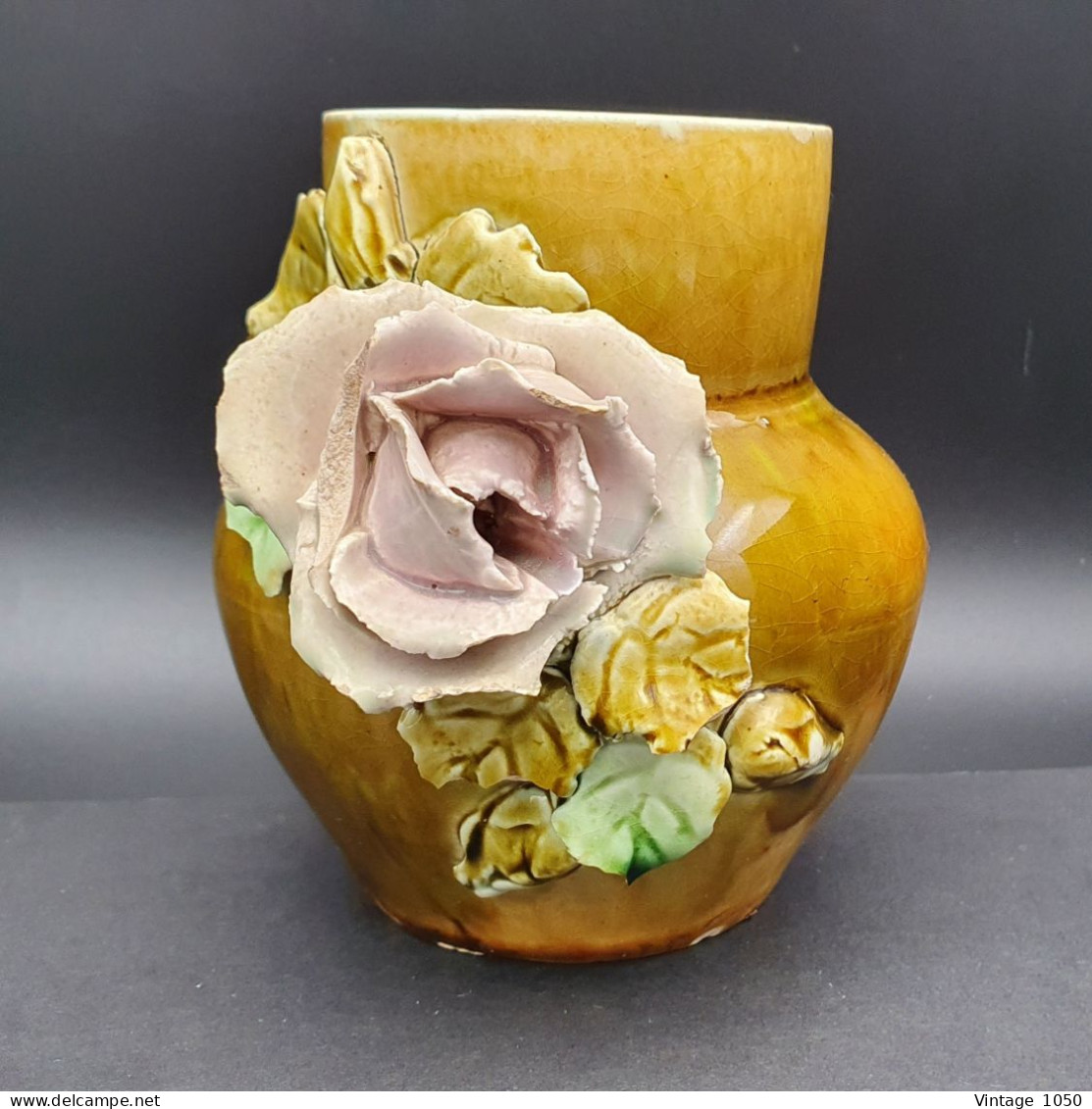 Vase Miniature Art Nouveau Barbotine Floral Circa 1900 Origine Belge Nimy Ht 11cm #220593 - Nimy (BEL)