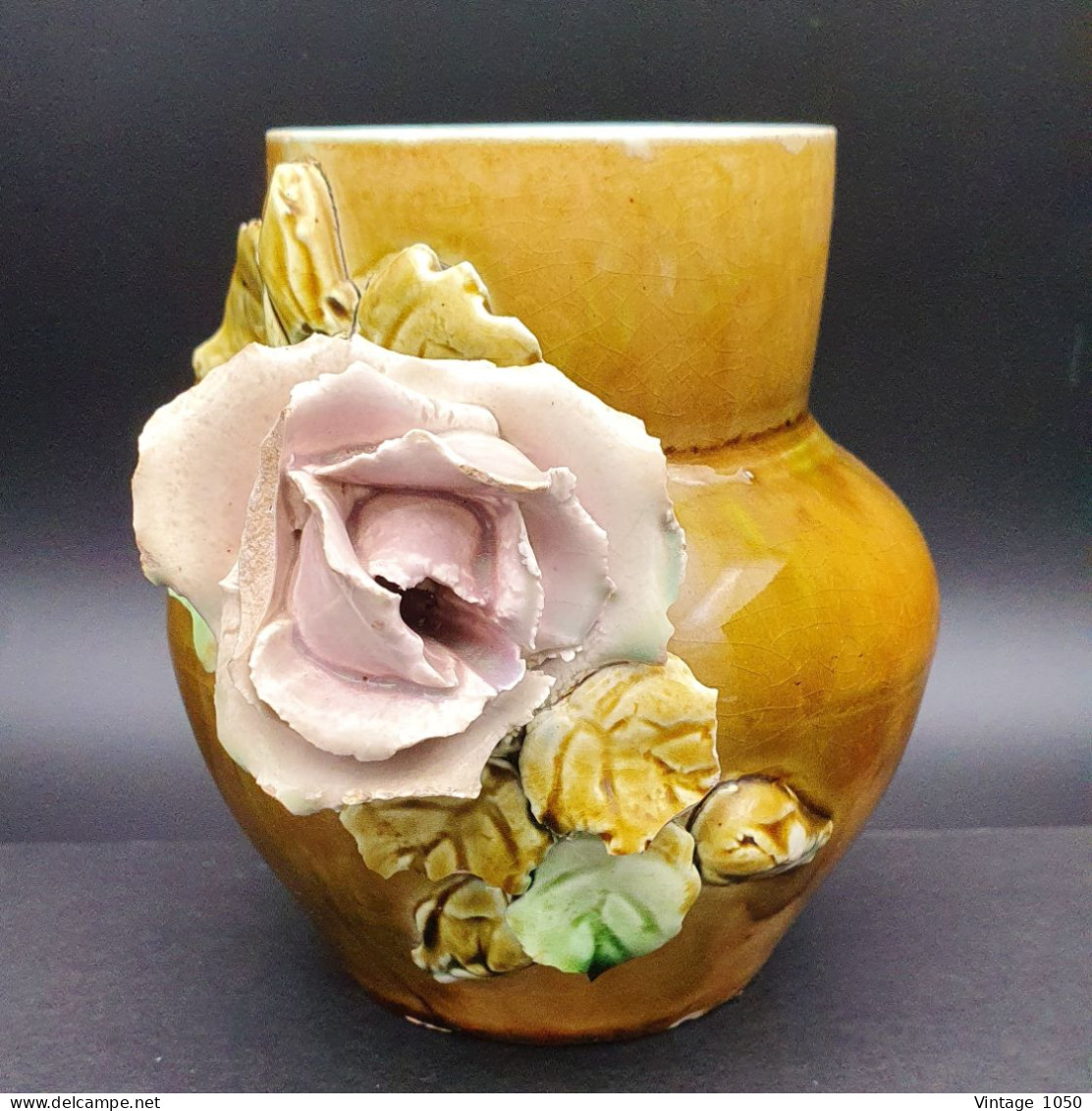 Vase miniature Art Nouveau Barbotine Floral circa 1900 Origine belge Nimy ht 11cm #220593