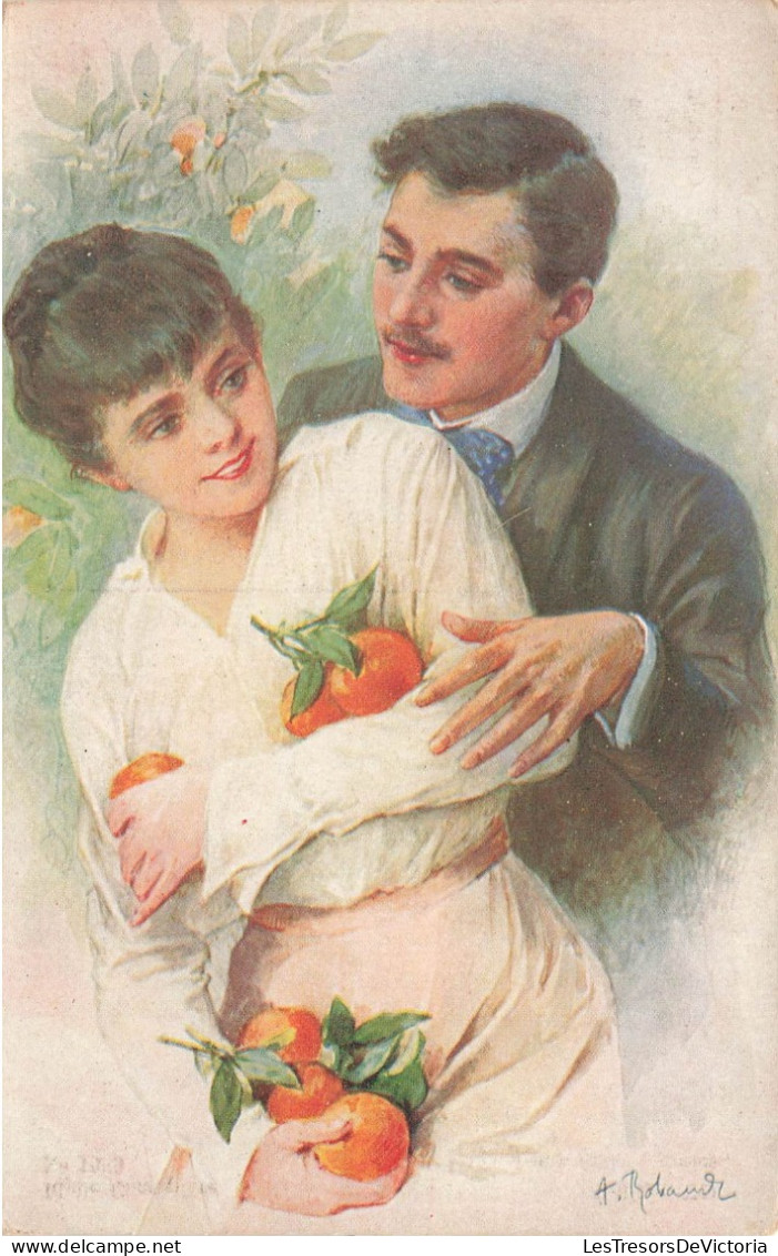 COUPLES - Dessin De Couple - Homme Caressant La Femme - Colorisé - Carte Postale Ancienne - Couples