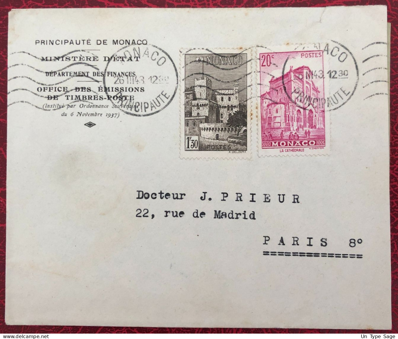 Monaco, Divers Sur Enveloppe 26.3.1943 - (B3447) - Briefe U. Dokumente