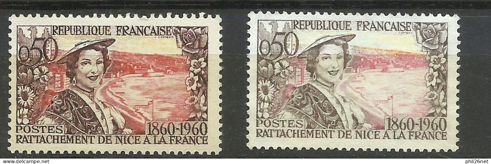 France N° 1247 Rattachement De Nice Noir Et Rose   Neuf  ( * ) B/TB  Timbre Type Sur Les Scans Pour Comparer Soldé ! ! ! - Unused Stamps