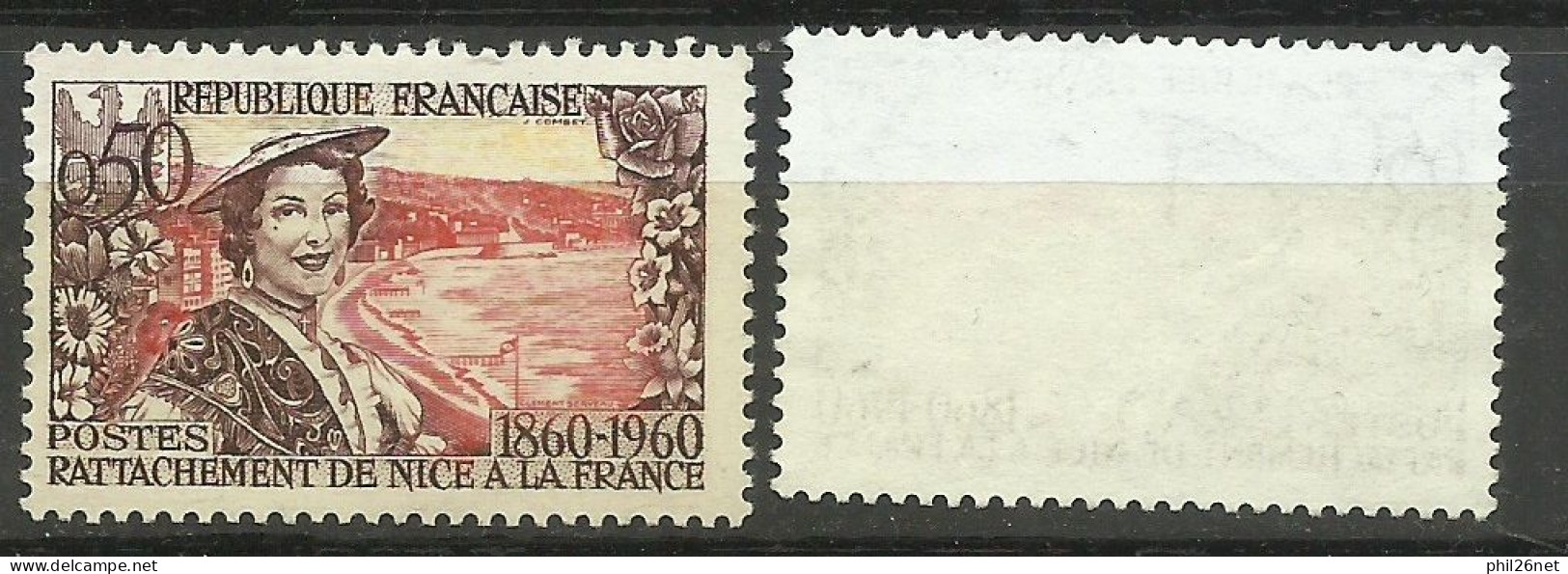 France N° 1247 Rattachement De Nice Noir Et Rose   Neuf  ( * ) B/TB  Timbre Type Sur Les Scans Pour Comparer Soldé ! ! ! - Unused Stamps