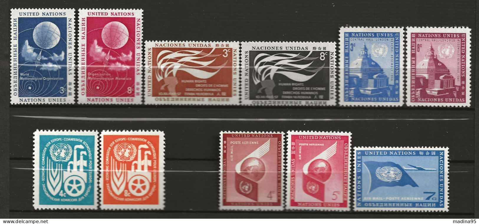 NATIONS-UNIES - NEW-YORK: **, N° YT 48/9, 54/5, 58/9, 68/9 Et PA 5 à 7, Ens De 11 Tp, TB - Unused Stamps
