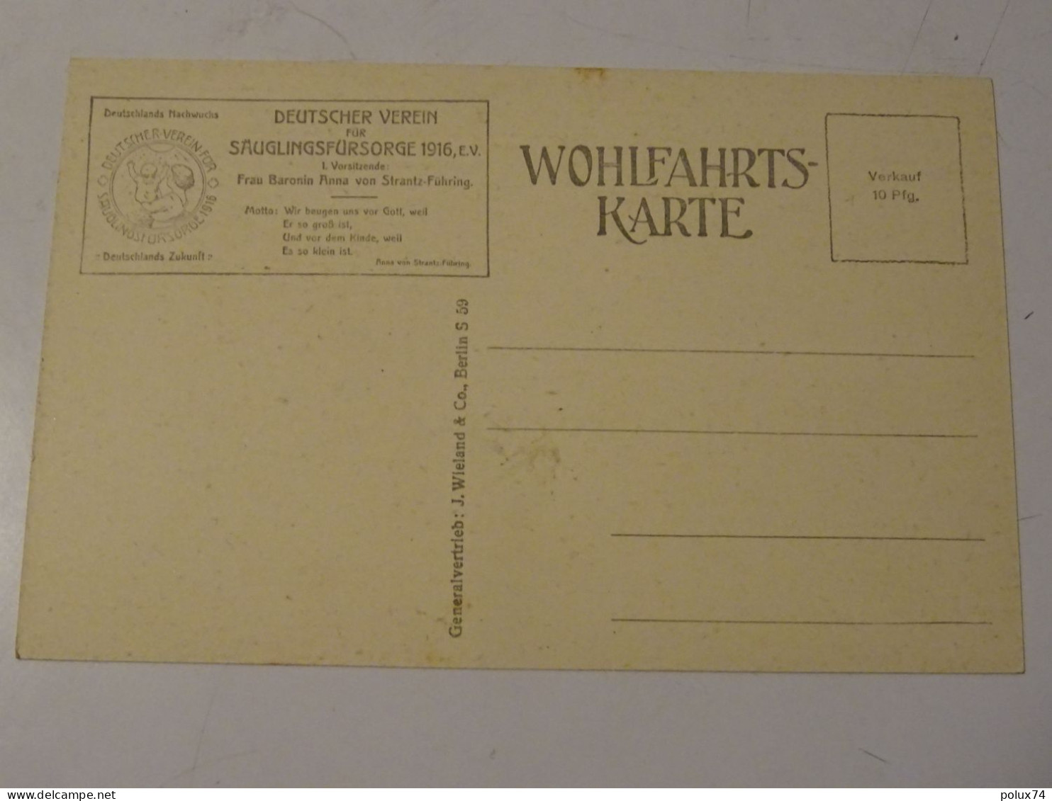 CP 1916 GUERRE  DEUTSCHER VEREIN FUR SAUGLINGSFURSORGE - Other & Unclassified