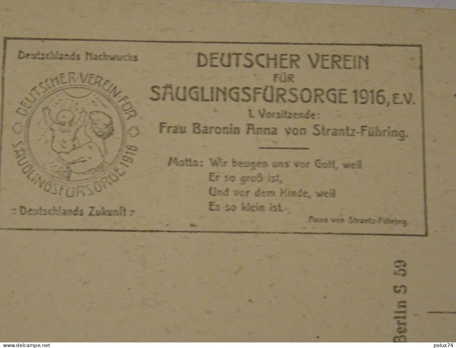 CP 1916 GUERRE  DEUTSCHER VEREIN FUR SAUGLINGSFURSORGE - Sonstige & Ohne Zuordnung