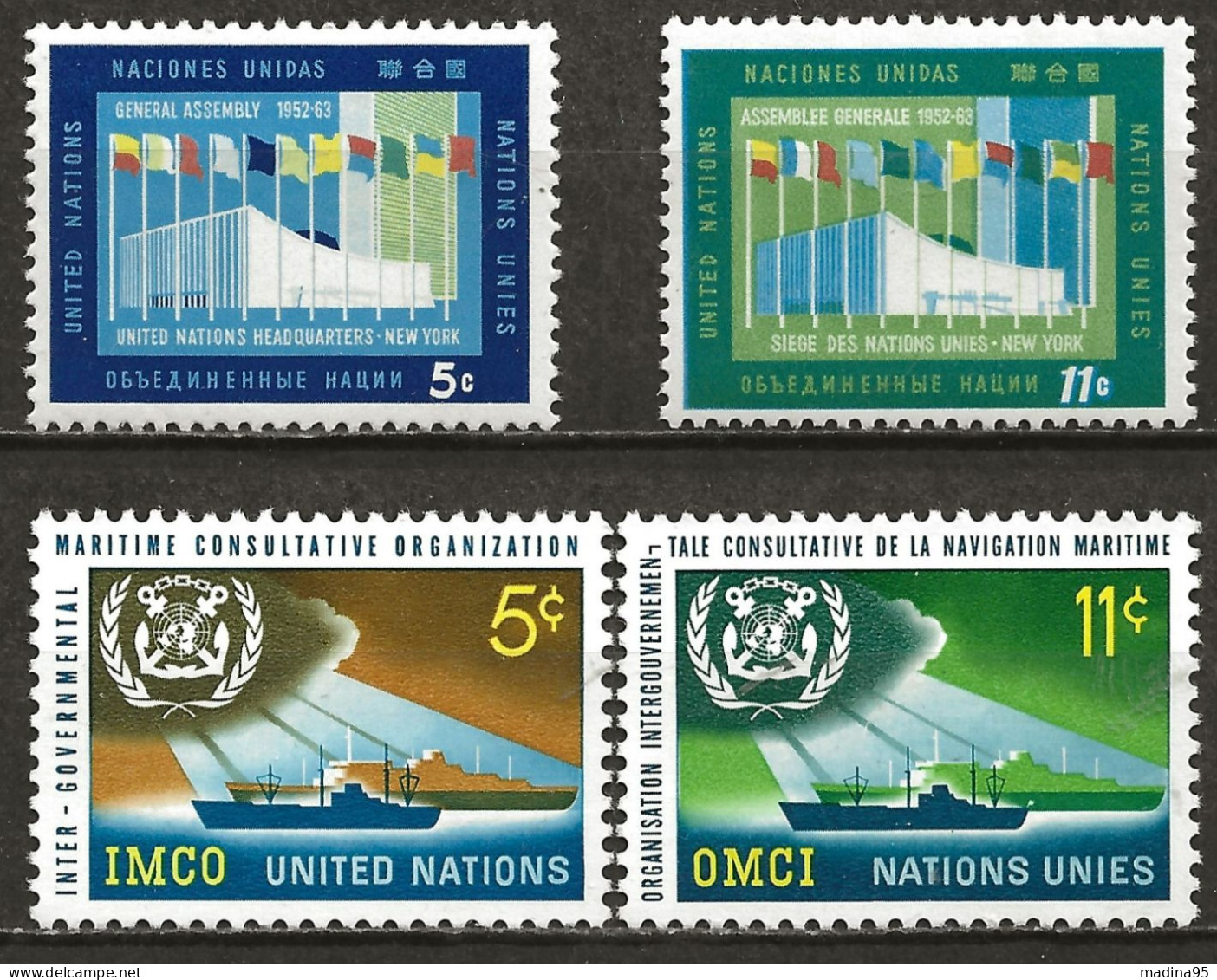 NATIONS-UNIES - NEW-YORK: **, N° YT 115/116 Et 119/120, TB - Ungebraucht