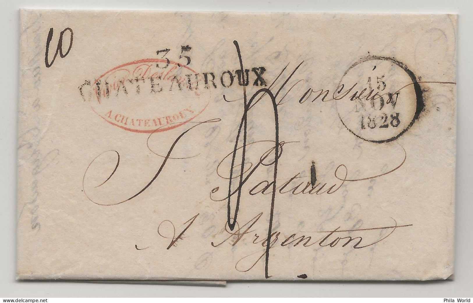 Lettre LAC 1828 Cursive 35 CHATEAUROUX Indre Pour Argenton Creuse Taxe 4 Décimes - 1801-1848: Vorläufer XIX